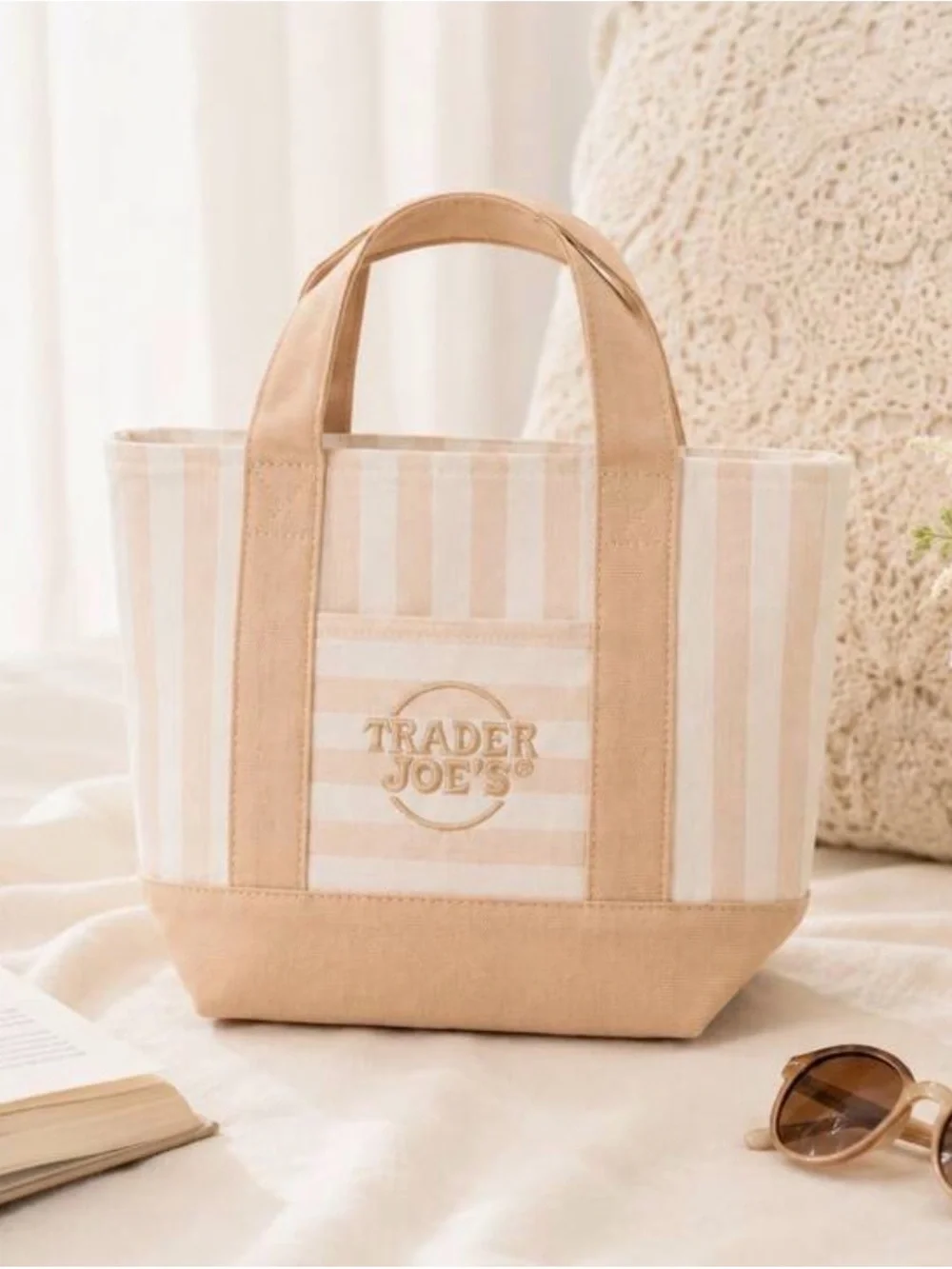 NWT Trade Joe’s Mini Striped Canvas Tote Bags Set of 4 - Pink, Tan, Blue, Green